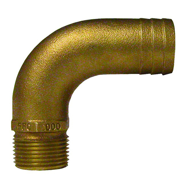 Groco 3/4" NPT x 1" ID Bronze Full Flow 90 Elbow Pipe to Hose Fitting FFC-750